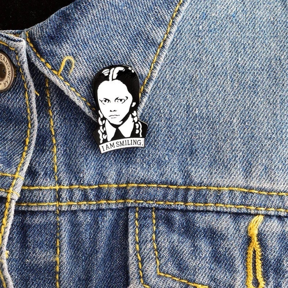 Black and White Wednesday Addams Enamel Pin
I Am Smiling Goth Brooch - Picture 7 of 8
